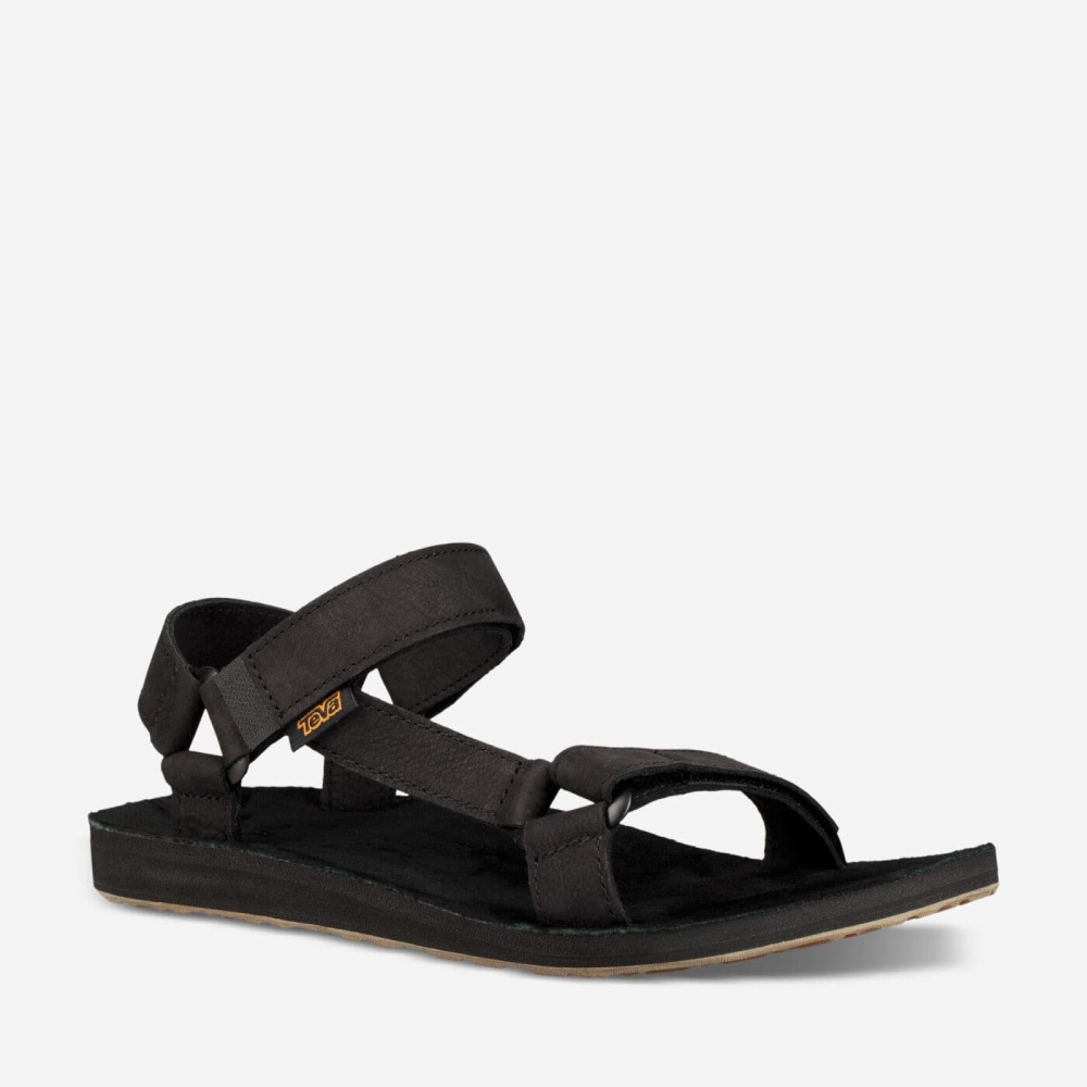 Teva Original Universal Leather - Men's Teva Sandals - Black | India (RPWO97435)